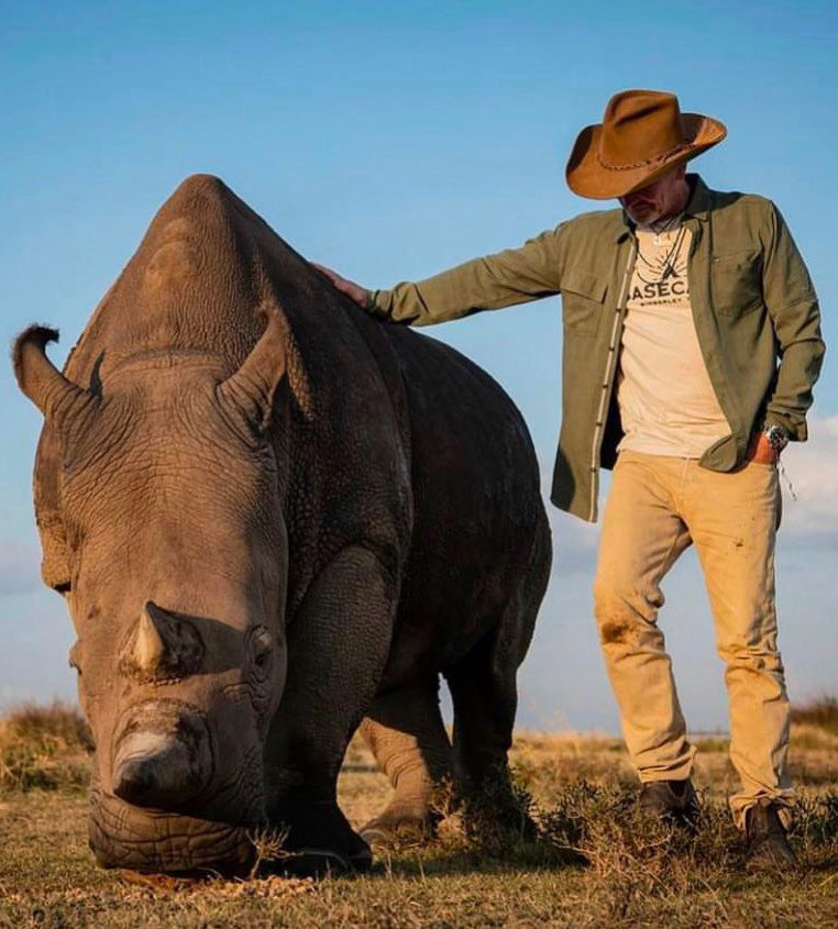 Rodney Bursiel with Whimberly the Rhino